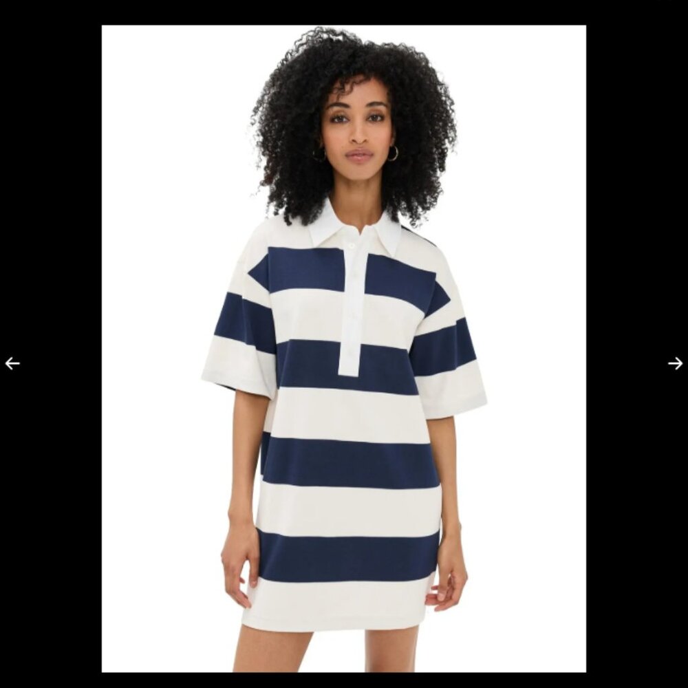 Le Bop Striped Jersey Polo Mini Dress Navy/Ivory in XS